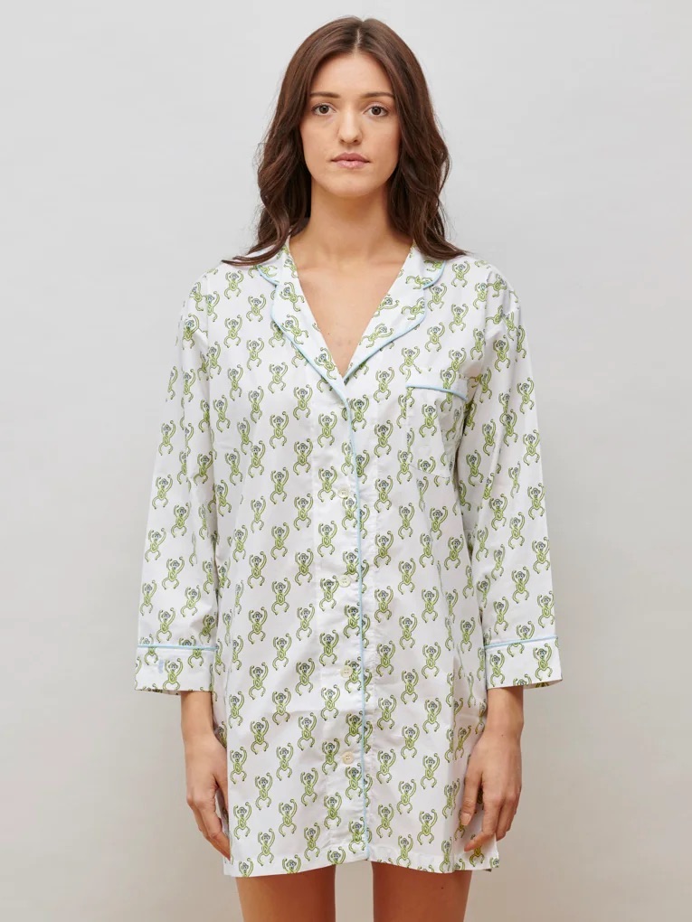 Marigot Cotton Monkey Print Night Shirt Gown Perfect Condition Smoke Pet Free